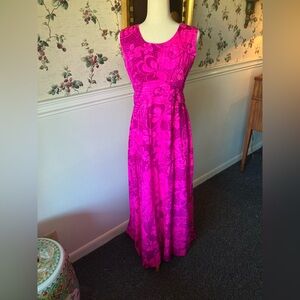Vintage 70s 60s Fumi’s Originals Hot Pink Floral Hawaiian Maxi Dress